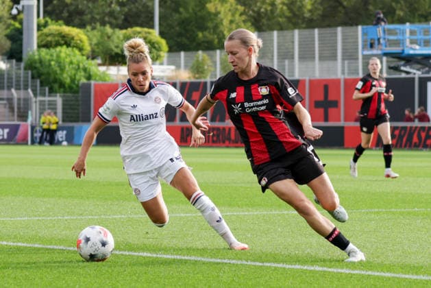 September 14, 2026, xgrfx, Soccer Google Pixel Women s Bundesliga, Bayer Leverkusen vs. FC Bayern Munich, Linda Dallmann (FC Bayern Munich), Marlene Müller (Bayer Leverkusen), Leverkusen