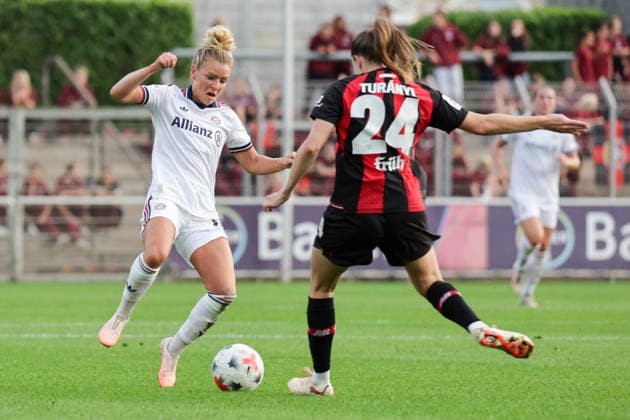 September 14, 2026, xgrfx, Soccer, Google Pixel, Women s Bundesliga, Bayer Leverkusen vs. FC Bayern Munich, Linda Dallmann (FC Bayern Munich), Lilla Turanyi (Bayer Leverkusen), Leverkusen