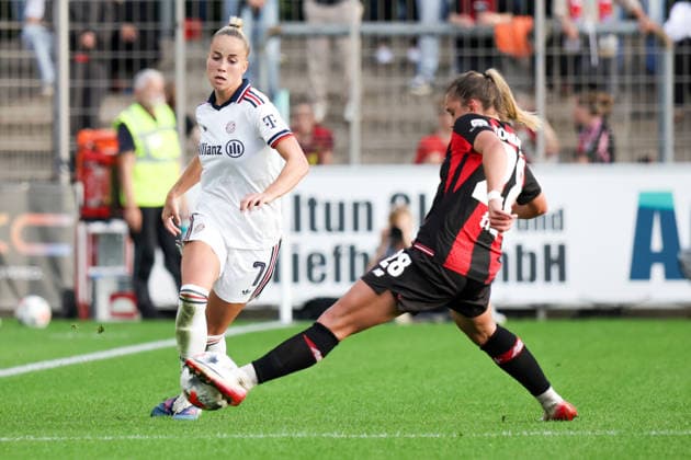 September 14, 2026, xgrfx, Soccer, Google Pixel, Women s Bundesliga, Bayer Leverkusen vs. FC Bayern Munich, Giulia Gwinn (FC Bayern Munich), Paulina Tomasiak (Bayer Leverkusen), Leverkusen