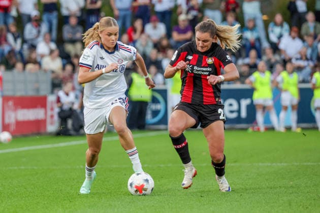 September 14, 2026, xgrfx, Soccer Google Pixel Women s Bundesliga, Bayer Leverkusen vs. FC Bayern Munich, Sophie Proost (FC Bayern Munich), Paulina Tomasiak (Bayer Leverkusen), Leverkusen