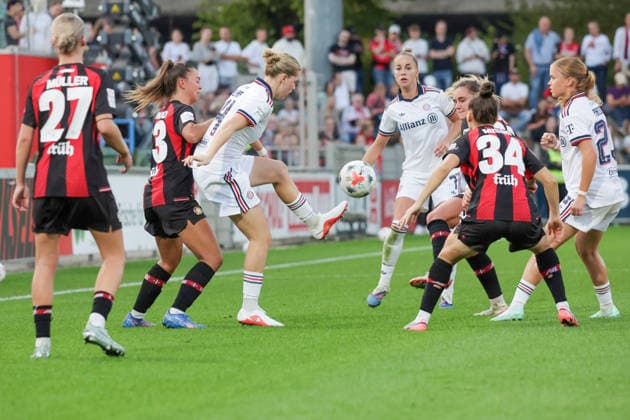 September 14, 2026, xgrfx, Soccer Google Pixel Women s Bundesliga, Bayer Leverkusen vs. FC Bayern Munich, Maja Sternad (Bayer Leverkusen), Alara (FC Bayern Munich), Leverkusen