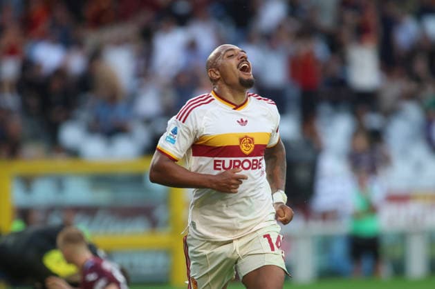 IPA88539365 - Donyell Malen of AS Roma celebrating after scoring a goal during the 2026–27 Italian Serie A season in a soccer match between Torino FC and AS Roma on September 14, 2026, at the Stadio Olimpico Grande Torino in Turin, Italy. Photo by Nderim KACELI  Copyright: xNderimxKaceli IPAxSportx xx IPA88539365