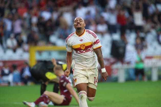 IPA88539358 - Donyell Malen of AS Roma celebrating after scoring a goal during the 2026–27 Italian Serie A soccer match between Torino FC and AS Roma on September 14, 2026, at the Stadio Olimpico Grande Torino in Turin, Italy. Photo by Nderim KACELI  Copyright: xNderimxKaceli IPAxSportx xx IPA88539358