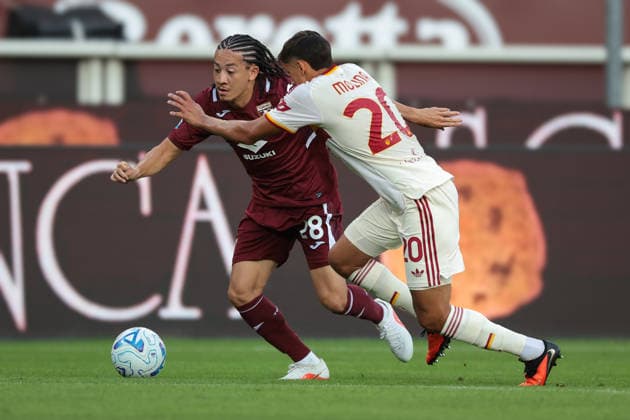 Torino FC v AS Roma - Serie A - Season 2026-2027 Turin, Italy, 14th September 2026. Kian Franklin Fitz Jim of Torino FC takes on Nahuel Molina of AS Roma during the Torino FC vs AS Roma Serie A match at Stadio Grande Torino, Turin. Picture credit should read: Jonathan Moscrop Turin Stadio Olimpico Grande Torino Italy