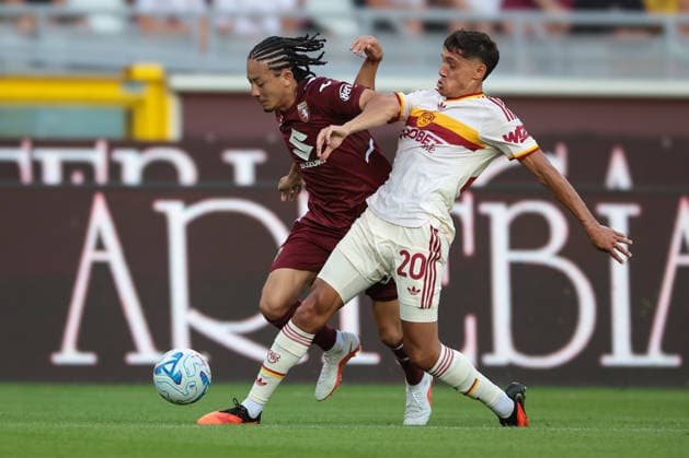 Torino FC v AS Roma - Serie A - Season 2026-2027 Turin, Italy, 14th September 2026. Nahuel Molina of AS Roma clashes with Kian Franklin Fitz Jim of Torino FC during the Torino FC vs AS Roma Serie A match at Stadio Grande Torino, Turin. Picture credit should read: Jonathan Moscrop Turin Stadio Olimpico Grande Torino Italy