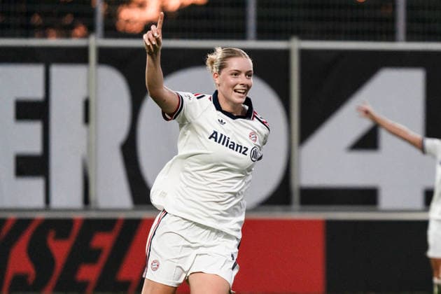 Germany Google Pixel Women s Bundesliga 2026, Matchday 27, Game 4: Bayer 04 Leverkusen vs. FC Bayern Munich, September 14, 2026, Ulrich Haberland Stadium, 3-2 goal by Alara, celebration, joy, emotions, goal celebration Copyright: xCelinaxLeiersx