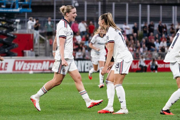 Germany Google Pixel Women s Bundesliga 2026, Matchday 27, Game 4: Bayer 04 Leverkusen vs. FC Bayern Munich, September 14, 2026, Ulrich Haberland Stadium, 3-2 goal by Alara, celebration, joy, emotions, goal celebration, Naschenweng, Katharina Copyright: xCelinaxLeiersx
