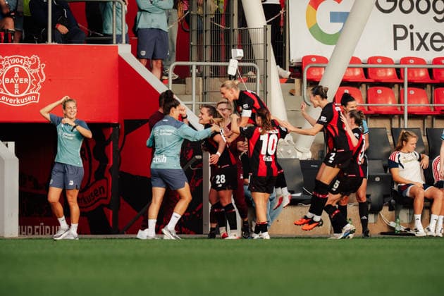 14.09.26, Women, Football, Google Pixel Frauen Bundesliga, Season 2026 2027, Bayer 04 Leverkusen - FC Bayern München, Matchday 4 Team of Bayer 04 Leverkusen celebration of the goal of Paulina Tomasiak ( 28 - Bayer 04 Leverkusen) for the 1:0 Leverkusen Ulrich-Haberland-Stadion NRW Deutschland