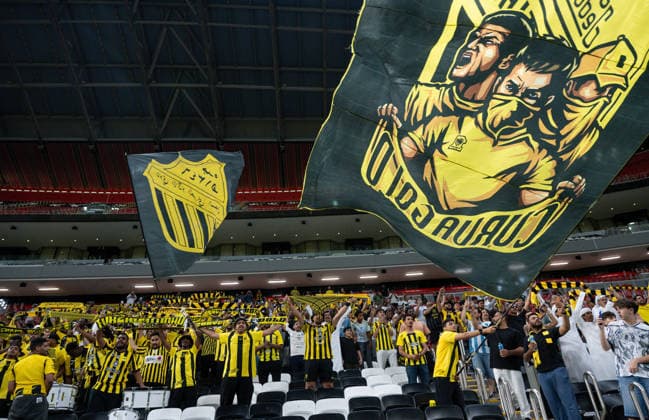 September 14, 2026, Al Khor, Qatar: Fans of Al Ittihad Club cheer prior to the AFC Champions League elite west football match between Qatar s Al Shamal SC and Saudi Arabia s Al Ittihad Club at Al Bayt Stadium. Final score; Al Shamal SC 1 : 1 Al Ittihad Club. Al Khor Qatar - ZUMAs197 20260914_aaa_s197_230 Copyright: xNoushadxVariyattiyakkalx
