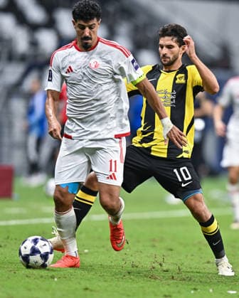September 14, 2026, Al Khor, Qatar: Baghdad Bounedjah (L) of Al Shamal SC and Houssem-Eddine Aouar (R) of Al Ittihad Club seen in action during the AFC Champions League elite west football match between Qatar s Al Shamal SC and Saudi Arabia s Al Ittihad Club at Al Bayt Stadium. Final score; Al Shamal SC 1 : 1 Al Ittihad Club. Al Khor Qatar - ZUMAs197 20260914_aaa_s197_239 Copyright: xNoushadxVariyattiyakkalx