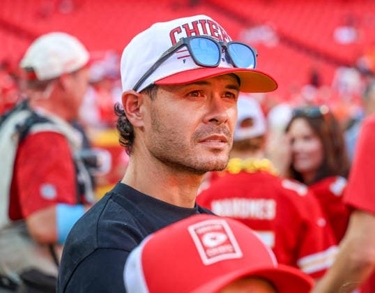 Sep 14, 2026: NASCAR, Motorsport, USA driver Kyle Larson looks on prior to start of the game in Kansas City, MO, USA; at Arrowhead Stadium. Mandatory Credit: -Cal Media Kansas City USA - ZUMAc04_ 20260914_zma_c04_066 Copyright: xRomanxPunox