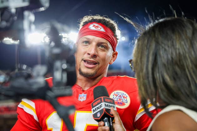 Sep 14, 2026: Kansas City Chiefs quarterback Patrick MahomesÃ‚ (15) gets interviewed after the game against the Denver Broncos in Kansas City, MO, USA; at Arrowhead Stadium. Mandatory Credit: -Cal Media Kansas City USA - ZUMAc04_ 20260914_zma_c04_104 Copyright: xRomanxPunox