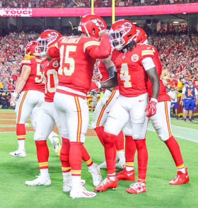 Sep 14, 2026: Kansas City Chiefs quarterback Patrick MahomesÃ‚ (15) celebrates with Kansas City Chiefs wide receiver Rashee Rice (4) after scoring a touchdown against the Denver Broncos in Kansas City, MO, USA; at Arrowhead Stadium. Mandatory Credit: -Cal Media Kansas City USA - ZUMAc04_ 20260914_zma_c04_133 Copyright: xRomanxPunox