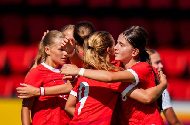WOMEN SOCCER - U17, U 17 AUT vs POL, test match VIENNA,AUSTRIA,15.SEP.26 - WOMEN SOCCER - OEFB Under-17 international test match, Austria vs Poland. Image shows the rejoicing of AUT.  GEPAxpictures xEdgarxEisner