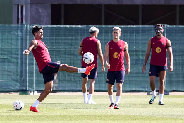 September 15, 2026, Sant Joan Despi, Barcelona, Spain: Joao Cancelo and Gavi during the training day of FC Barcelona, Barca ahead the Spanish League, Laliga EA Sports, football match against Real Racing Club at Ciudad Esportiva Joan Gamper on September 15, 2026 in Sant Joan Despi, Barcelona, Spain. Sant Joan Despi Spain - ZUMAa181 20260915_zaa_a181_002 Copyright: xJavierxBorregox
