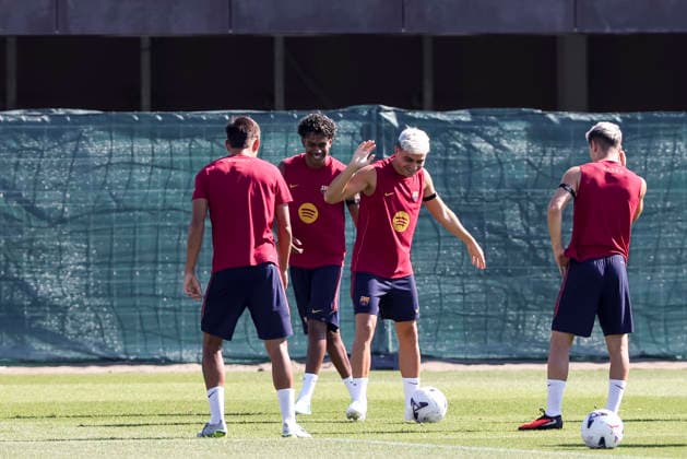 September 15, 2026, Sant Joan Despi, Barcelona, Spain: Lamine Yamal and Pedri during the training day of FC Barcelona, Barca ahead the Spanish League, Laliga EA Sports, football match against Real Racing Club at Ciudad Esportiva Joan Gamper on September 15, 2026 in Sant Joan Despi, Barcelona, Spain. Sant Joan Despi Spain - ZUMAa181 20260915_zaa_a181_003 Copyright: xJavierxBorregox