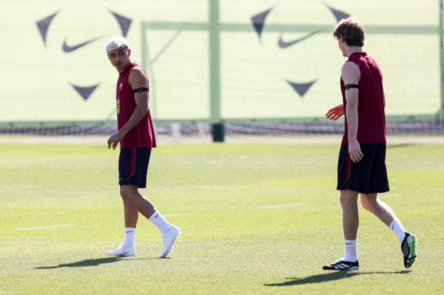 September 15, 2026, Sant Joan Despi, Barcelona, Spain: Pedri and Anthony Gordon during the training day of FC Barcelona, Barca ahead the Spanish League, Laliga EA Sports, football match against Real Racing Club at Ciudad Esportiva Joan Gamper on September 15, 2026 in Sant Joan Despi, Barcelona, Spain. Sant Joan Despi Spain - ZUMAa181 20260915_zaa_a181_012 Copyright: xJavierxBorregox