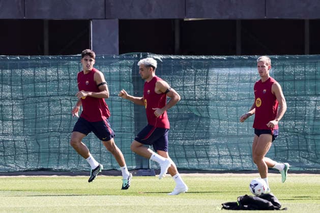 September 15, 2026, Sant Joan Despi, Barcelona, Spain: Pau Cubarsi, Pedri and Dani Olmo during the training day of FC Barcelona, Barca ahead the Spanish League, Laliga EA Sports, football match against Real Racing Club at Ciudad Esportiva Joan Gamper on September 15, 2026 in Sant Joan Despi, Barcelona, Spain. Sant Joan Despi Spain - ZUMAa181 20260915_zaa_a181_015 Copyright: xJavierxBorregox