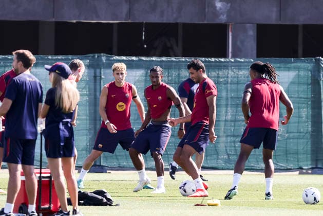 September 15, 2026, Sant Joan Despi, Barcelona, Spain: Fermin Lopez, Alejandro Balde and Rodri during the training day of FC Barcelona, Barca ahead the Spanish League, Laliga EA Sports, football match against Real Racing Club at Ciudad Esportiva Joan Gamper on September 15, 2026 in Sant Joan Despi, Barcelona, Spain. Sant Joan Despi Spain - ZUMAa181 20260915_zaa_a181_024 Copyright: xJavierxBorregox