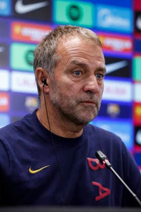 September 15, 2026, Sant Joan Despi, Barcelona, Spain: Hansi Flick, head coach of FC Barcelona, Barca attends his press conference, PK, Pressekonferenz during the training day of FC Barcelona ahead the Spanish League, LaLiga EA Sports, football match against Real Racing Club at Ciudad Esportiva Joan Gamper on September 15, 2026 in Sant Joan Despi, Barcelona, Spain. Sant Joan Despi Spain - ZUMAa181 20260915_zaa_a181_029 Copyright: xJavierxBorregox