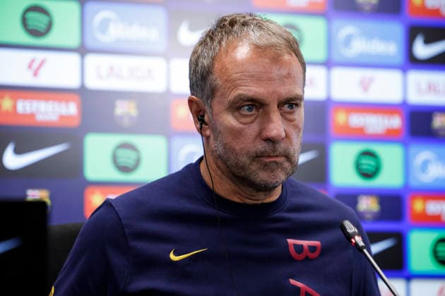September 15, 2026, Sant Joan Despi, Barcelona, Spain: Hansi Flick, head coach of FC Barcelona, Barca attends his press conference, PK, Pressekonferenz during the training day of FC Barcelona ahead the Spanish League, LaLiga EA Sports, football match against Real Racing Club at Ciudad Esportiva Joan Gamper on September 15, 2026 in Sant Joan Despi, Barcelona, Spain. Sant Joan Despi Spain - ZUMAa181 20260915_zaa_a181_038 Copyright: xJavierxBorregox