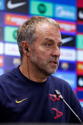 September 15, 2026, Sant Joan Despi, Barcelona, Spain: Hansi Flick, head coach of FC Barcelona, Barca attends his press conference, PK, Pressekonferenz during the training day of FC Barcelona ahead the Spanish League, LaLiga EA Sports, football match against Real Racing Club at Ciudad Esportiva Joan Gamper on September 15, 2026 in Sant Joan Despi, Barcelona, Spain. Sant Joan Despi Spain - ZUMAa181 20260915_zaa_a181_039 Copyright: xJavierxBorregox