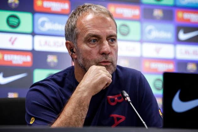 September 15, 2026, Sant Joan Despi, Barcelona, Spain: Hansi Flick, head coach of FC Barcelona, Barca attends his press conference, PK, Pressekonferenz during the training day of FC Barcelona ahead the Spanish League, LaLiga EA Sports, football match against Real Racing Club at Ciudad Esportiva Joan Gamper on September 15, 2026 in Sant Joan Despi, Barcelona, Spain. Sant Joan Despi Spain - ZUMAa181 20260915_zaa_a181_040 Copyright: xJavierxBorregox