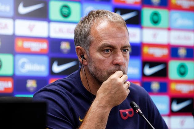 September 15, 2026, Sant Joan Despi, Barcelona, Spain: Hansi Flick, head coach of FC Barcelona, Barca attends his press conference, PK, Pressekonferenz during the training day of FC Barcelona ahead the Spanish League, LaLiga EA Sports, football match against Real Racing Club at Ciudad Esportiva Joan Gamper on September 15, 2026 in Sant Joan Despi, Barcelona, Spain. Sant Joan Despi Spain - ZUMAa181 20260915_zaa_a181_045 Copyright: xJavierxBorregox