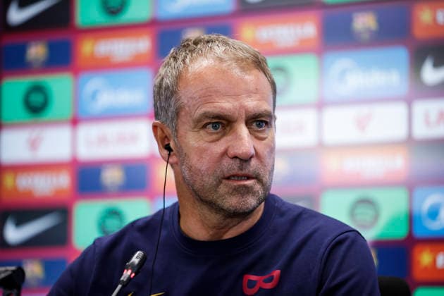 September 15, 2026, Sant Joan Despi, Barcelona, Spain: Hansi Flick, head coach of FC Barcelona, Barca attends his press conference, PK, Pressekonferenz during the training day of FC Barcelona ahead the Spanish League, LaLiga EA Sports, football match against Real Racing Club at Ciudad Esportiva Joan Gamper on September 15, 2026 in Sant Joan Despi, Barcelona, Spain. Sant Joan Despi Spain - ZUMAa181 20260915_zaa_a181_050 Copyright: xJavierxBorregox