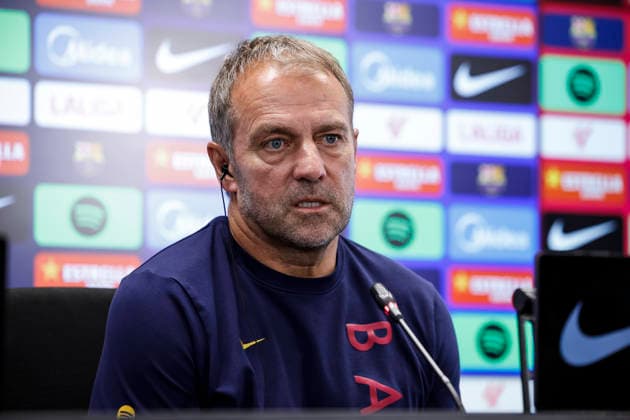 September 15, 2026, Sant Joan Despi, Barcelona, Spain: Hansi Flick, head coach of FC Barcelona, Barca attends his press conference, PK, Pressekonferenz during the training day of FC Barcelona ahead the Spanish League, LaLiga EA Sports, football match against Real Racing Club at Ciudad Esportiva Joan Gamper on September 15, 2026 in Sant Joan Despi, Barcelona, Spain. Sant Joan Despi Spain - ZUMAa181 20260915_zaa_a181_052 Copyright: xJavierxBorregox