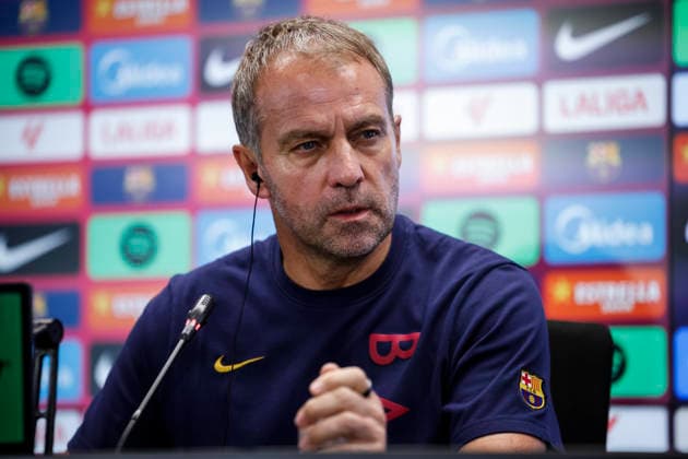 September 15, 2026, Sant Joan Despi, Barcelona, Spain: Hansi Flick, head coach of FC Barcelona, Barca attends his press conference, PK, Pressekonferenz during the training day of FC Barcelona ahead the Spanish League, LaLiga EA Sports, football match against Real Racing Club at Ciudad Esportiva Joan Gamper on September 15, 2026 in Sant Joan Despi, Barcelona, Spain. Sant Joan Despi Spain - ZUMAa181 20260915_zaa_a181_047 Copyright: xJavierxBorregox