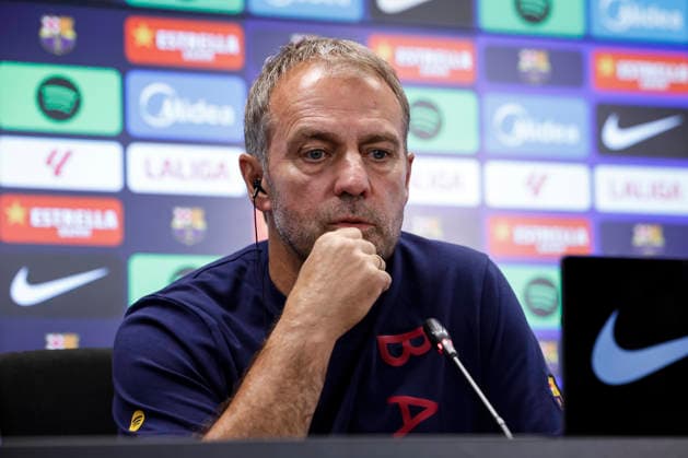September 15, 2026, Sant Joan Despi, Barcelona, Spain: Hansi Flick, head coach of FC Barcelona, Barca attends his press conference, PK, Pressekonferenz during the training day of FC Barcelona ahead the Spanish League, LaLiga EA Sports, football match against Real Racing Club at Ciudad Esportiva Joan Gamper on September 15, 2026 in Sant Joan Despi, Barcelona, Spain. Sant Joan Despi Spain - ZUMAa181 20260915_zaa_a181_058 Copyright: xJavierxBorregox