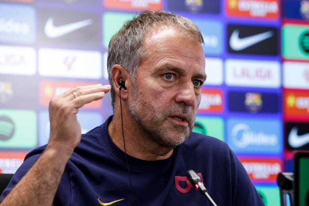 September 15, 2026, Sant Joan Despi, Barcelona, Spain: Hansi Flick, head coach of FC Barcelona, Barca attends his press conference, PK, Pressekonferenz during the training day of FC Barcelona ahead the Spanish League, LaLiga EA Sports, football match against Real Racing Club at Ciudad Esportiva Joan Gamper on September 15, 2026 in Sant Joan Despi, Barcelona, Spain. Sant Joan Despi Spain - ZUMAa181 20260915_zaa_a181_060 Copyright: xJavierxBorregox