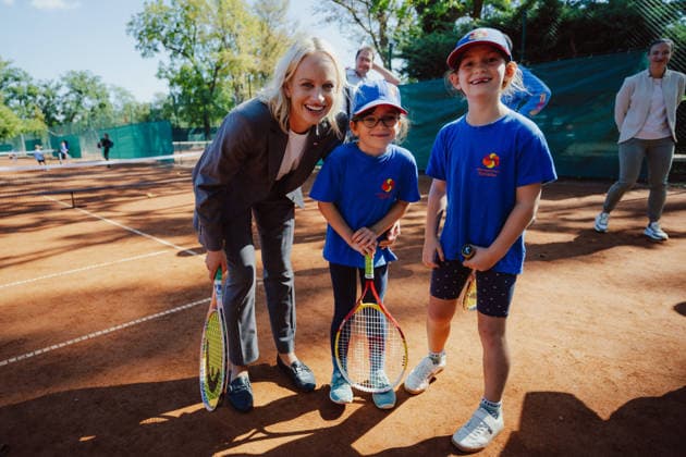 TENNIS - Davis Cup, AUT vs BEL VIENNA,AUSTRIA,15.SEP.26 - TENNIS - ITF Davis Cup, qualification round 2, Austria vs Belgium, preview. Image shows state secretary Michaela Schmidt and participants.  GEPAxpictures xAlexanderxSolc