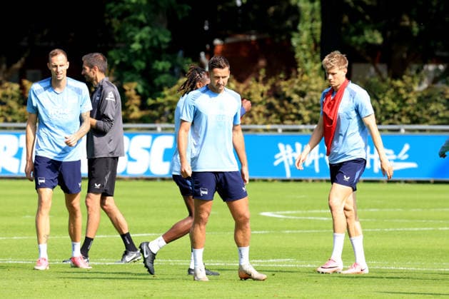 September 15, 2026, DEU GER, Soccer, 2. Bundesliga, 2026–2027 season, Sportforum, Hertha BSC, Hertha training session, players: Gustaf Nilsson, Hertha BSC Berlin 9, Paul Seguin, Hertha BSC Berlin 30, Jan Luca Schuler, Hertha BSC Berlin 18, 2. Bundesliga; DFB and DFL regulations prohibit any use of photographs as image sequences and or quasi-video. Berlin Sportforum, Berlin, Germany Copyright: xNordphotox xEnglerx