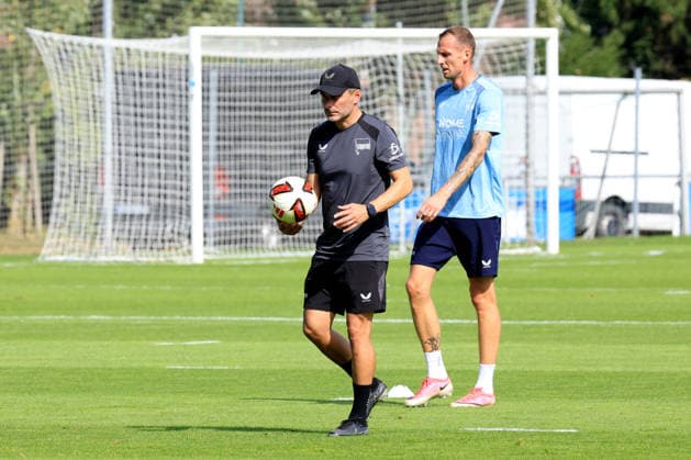 September 15, 2026, Germany, Soccer, 2. Bundesliga, 2026–2027 season, Sportforum, Hertha BSC, Head Coach Stefan Leitl leading Hertha BSC Berlin s training session, Gustaf Nilsson, Hertha BSC Berlin. DFB and DFL regulations prohibit any use of photographs as image sequences and or quasi-video. Berlin Sportforum, Berlin, Germany Copyright: xNordphotox xEnglerx