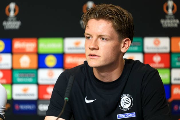SOCCER - UEFA EL, Sturm vs Rennais GRAZ,AUSTRIA,15.SEP.26 - SOCCER - UEFA Europa League, Sturm Graz vs Stade Rennais FC, preview, press conference, PK, Pressekonferenz Sturm. Image shows Luca Weinhandl (Sturm).  GEPAxpictures xMarioxBuehner-Weinrauch