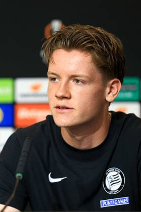 SOCCER - UEFA EL, Sturm vs Rennais GRAZ,AUSTRIA,15.SEP.26 - SOCCER - UEFA Europa League, Sturm Graz vs Stade Rennais FC, preview, press conference, PK, Pressekonferenz Sturm. Image shows Luca Weinhandl (Sturm).  GEPAxpictures xMarioxBuehner-Weinrauch