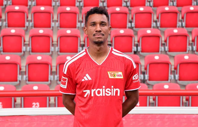 Felix Uduokhai 1 FC Union Berlin FCU Soccer 1 BL Bundesliga Photo Shoot Season 2026–2027 Headshot, Portrait, Introduction, Presentation, Press Event, GER 09 15 2026