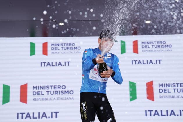 Filippo D Aiuto team GENERAL STORE - ESSEGIBI - F.LLI CURIA on the podium during the Giro d™Abruzzo, stage 1 from Cupello to Casalincontrada (155 km) - Abruzzo, Italy - Tuesday, September 15, 2026. - cycling.  Copyright: xMassimoxPaolone LaPressex