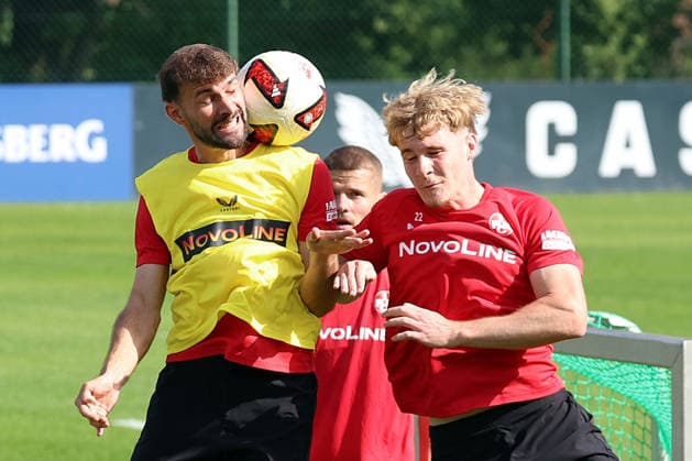 September 15, 2026, xrekx, Soccer, 2. Bundesliga, 1. FC Kaiserslautern Training: Simon Asta (1. FC Kaiserslautern), Mika Haas (1. FC Kaiserslautern), Tackle, Action, battle for the ball, Kaiserslautern