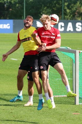 September 15, 2026, xrekx, Soccer, 2. Bundesliga, 1. FC Kaiserslautern Training: Simon Asta (1. FC Kaiserslautern), Mika Haas (1. FC Kaiserslautern), tackle, action, battle for the ball, Kaiserslautern