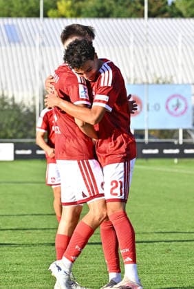 September 15, 2025 Soccer Season 2025–2026 Bavarian Regional League Matchday 9 FC Nuremberg II (FCN) vs. TSV Schwaben Augsburg MeZi xmexzix Goal celebration Cheering Joy after a goal Goal Shot on goal for the 2–0 lead by Pascal Fuchs 6, 1 FC Nuremberg FCN II with Nizar Üstel Uestel 21, 1 FC Nuremberg FCN II, right