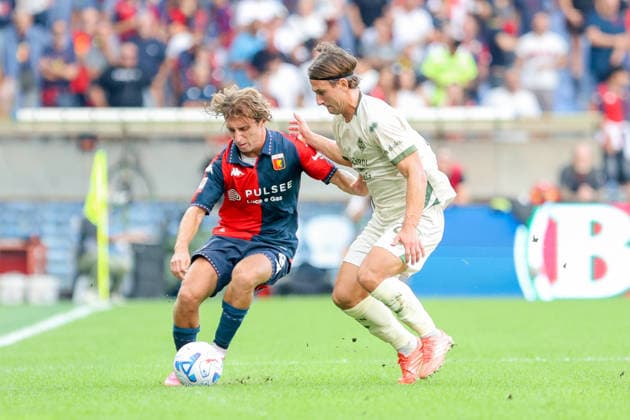 GenoaÕs Tommaso Baldanzi fights for the ball during the Italian Cup soccer match between Genoa and Sudtirol at the Luigi Ferraris Stadium in Genoa, Italy - Tuesday, September 15, 2026. - Soccer .  Copyright: xTanoxPecoraro LaPressex