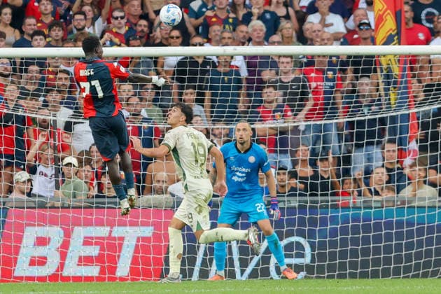 GenoaÕs Samuel Wiafe makes an attempt to score during the Italian Cup soccer match between Genoa and Sudtirol at the Luigi Ferraris Stadium in Genoa, Italy - Tuesday, September 15, 2026. - Soccer .  Copyright: xTanoxPecoraro LaPressex