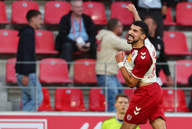 Football german 3. Liga Jahn Regensburg vs Fortuna Dusseldorf Boujellab Nassim of Regensburg celebrates after scoring 1-0 during the 3. Liga football match between Jahn Regensburg and Fortuna Dusseldorf at Jahn Stadium in Regensburg , Bayern , Germany . September 15th , 2026 Copyright: xDavidexEliasx