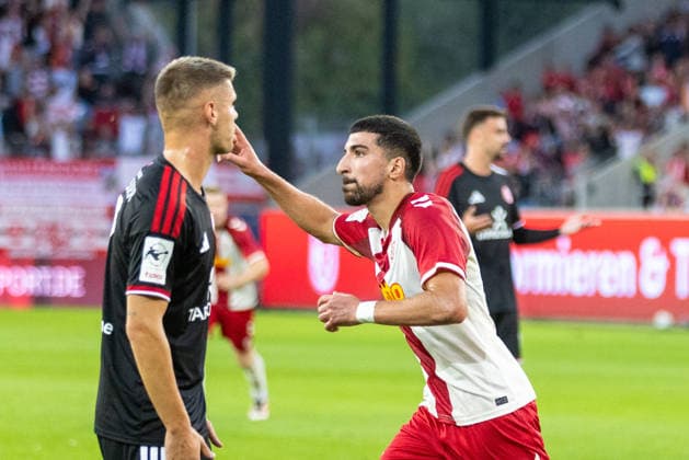 September 15, 2026, Soccer, GER, Season, 3rd Division, 2026–2027 Season, Matchday 6, SSV Jahn Regensburg vs. Fortuna Düsseldorf, Celebration after Nassim Boujellab’s 1–0 goal, SSV Jahn Regensburg. DFL regulations prohibit any use of photographs as image sequences and or quasi-video.