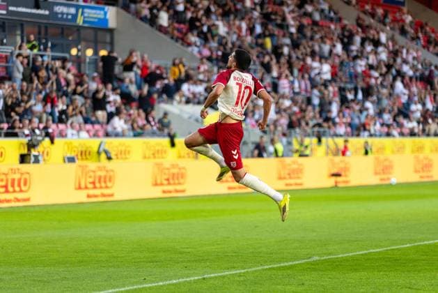 September 15, 2026, Soccer, GER, Season, 3rd Division, 2026–2027 Season, Matchday 6, SSV Jahn Regensburg vs. Fortuna Düsseldorf: Celebrations after Nassim Boujellab’s 1–0 goal. SSV Jahn Regensburg. DFL regulations prohibit any use of photographs as image sequences and or quasi-video.