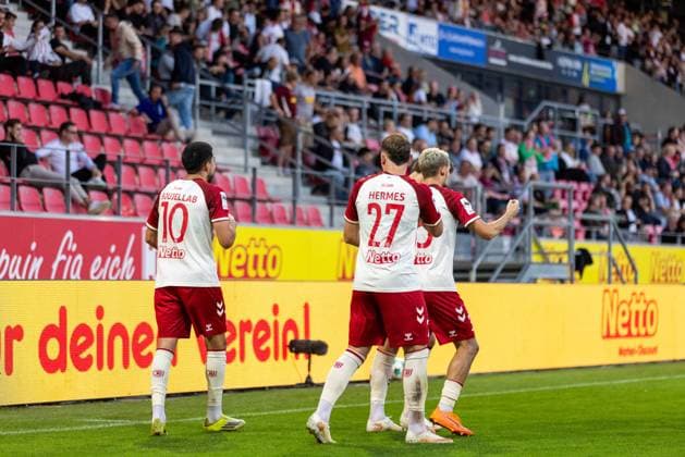 September 15, 2026, Soccer, GER, Season, 3rd Division, 2026–2027 Season, Matchday 6, SSV Jahn Regensburg vs. Fortuna Düsseldorf: Celebrations after Nassim Boujellab’s 1–0 goal. SSV Jahn Regensburg. DFL regulations prohibit any use of photographs as image sequences and or quasi-video.