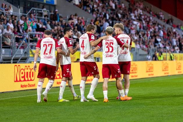 September 15, 2026, Soccer, GER, Season, 3rd Division, 2026–2027 Season, Matchday 6, SSV Jahn Regensburg vs. Fortuna Düsseldorf: Celebrations after Nassim Boujellab’s 1–0 goal. SSV Jahn Regensburg. DFL regulations prohibit any use of photographs as image sequences and or quasi-video.